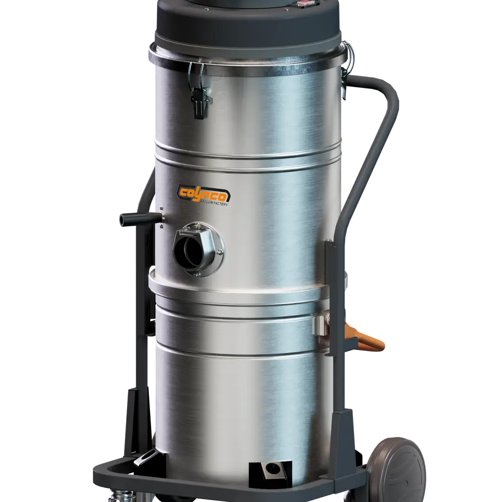Coynco BSL 150 explosieveilige stofzuiger zijaanzicht met zuigaansluiting