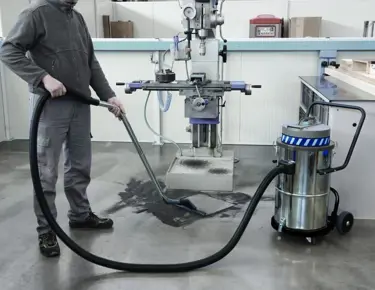 Floorpul PL40 IWD industriestofzuiger in gebruik in fabrieksomgeving