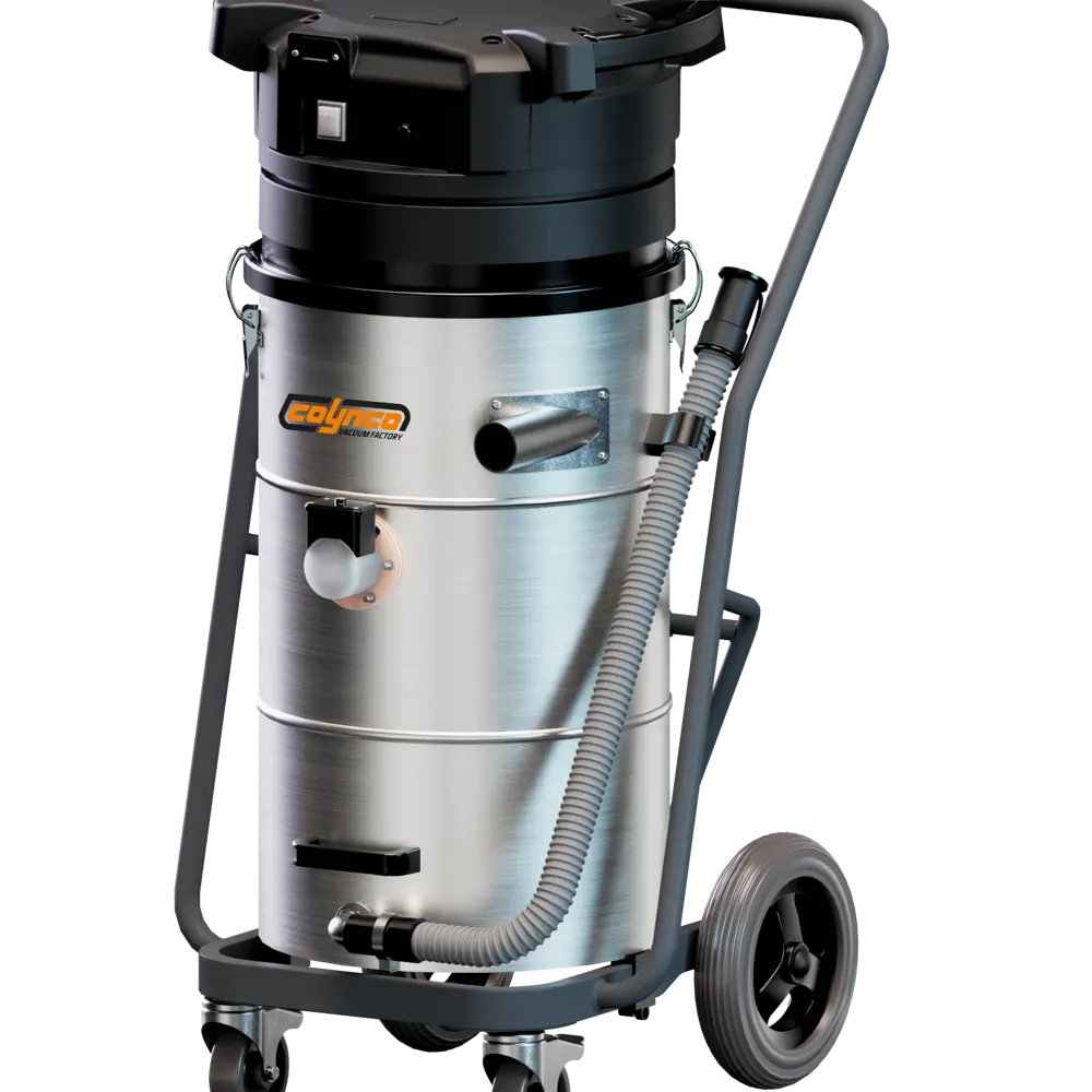 Coynco OIL 280W industriële oliezuiger perspectief met roestvrijstalen tank