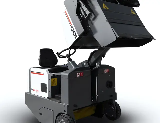 Veegmachine die cementstof probleemloos veegt