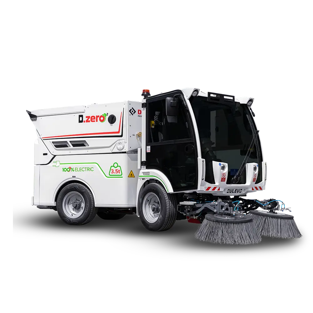 Dulevo Dzero2 3.5 Ton elektrische straatveegmachine zijaanzicht op witte achtergrond