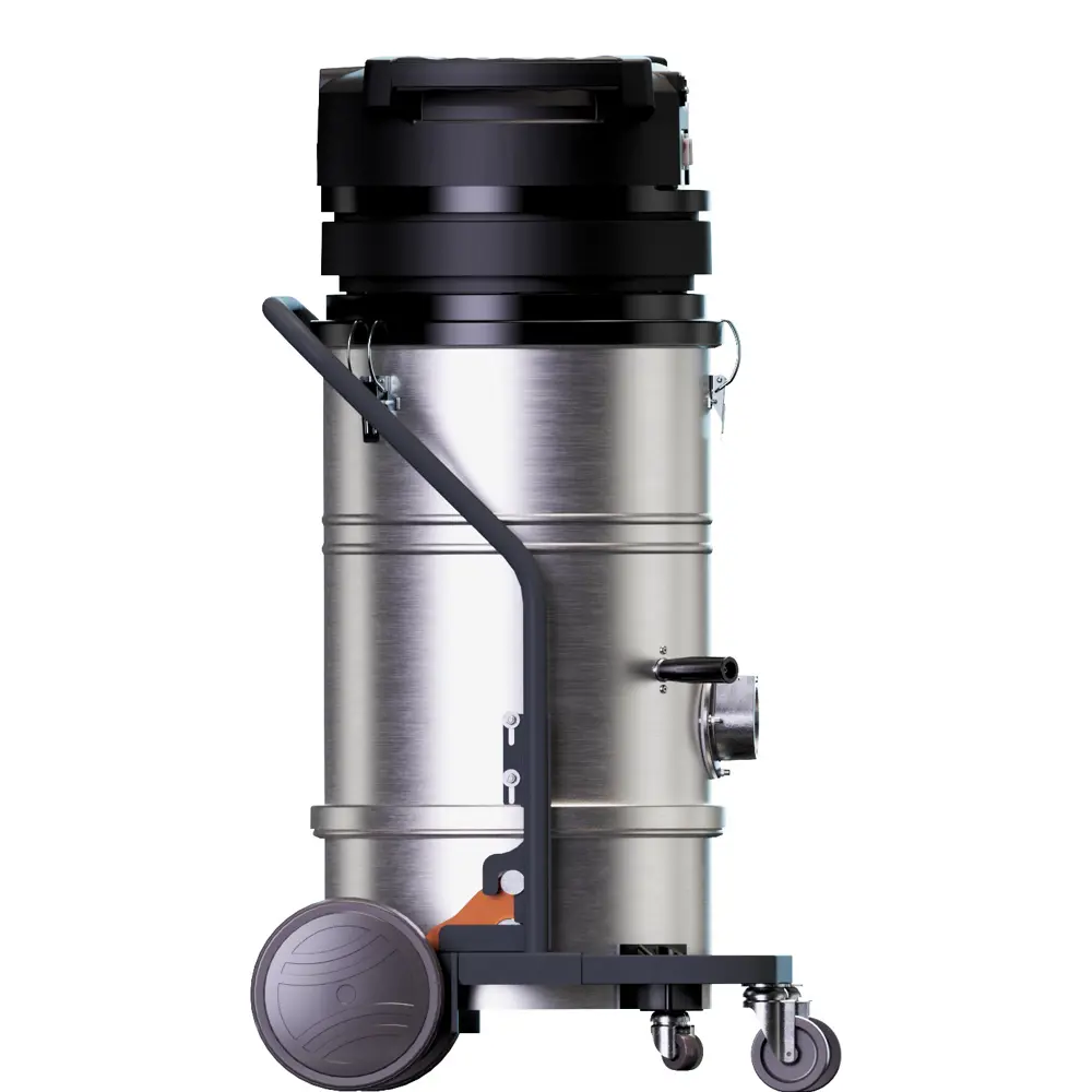 Coynco WM220 Basic industriële stofzuiger in RVS uitvoering zijaanzicht met duwbeugel