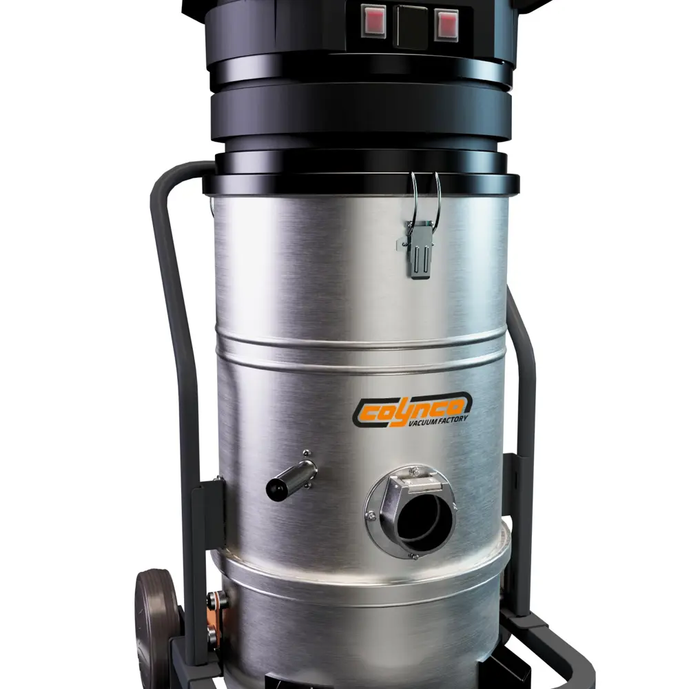 Coynco WM220 Basic industriezuiger close-up van RVS behuizing en slangaansluiting