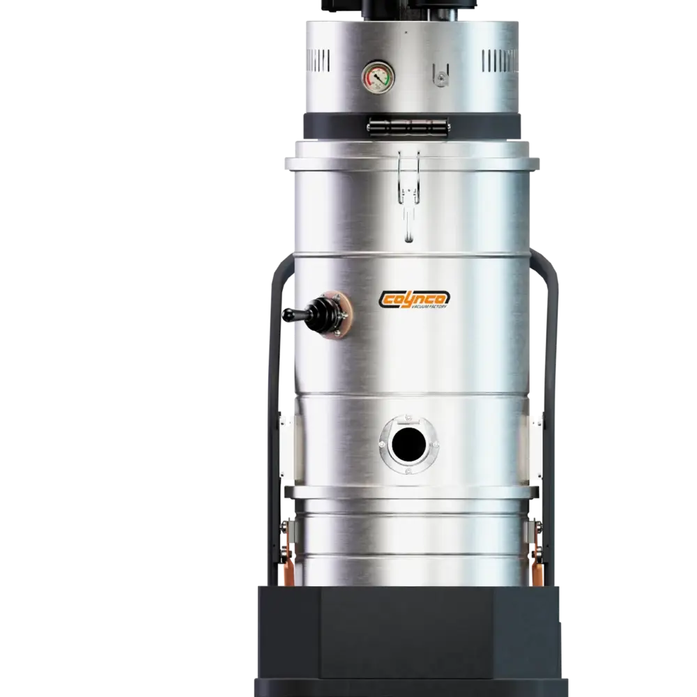 Coynco WT 75 Basic ATEX industriële stofzuiger vooraanzicht met grote RVS container