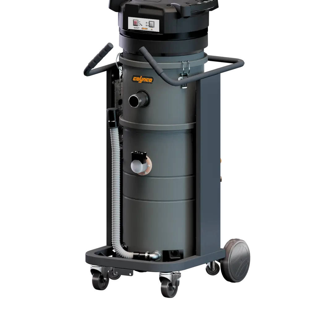 Coynco OIL 80 compacte industriële oliezuiger perspectief met zwenkwielen