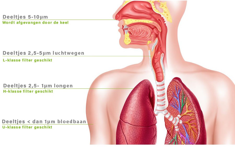 Uitleg grootte van het fijnstof. En de geschikt filters voor fijnstof stofzuigers.